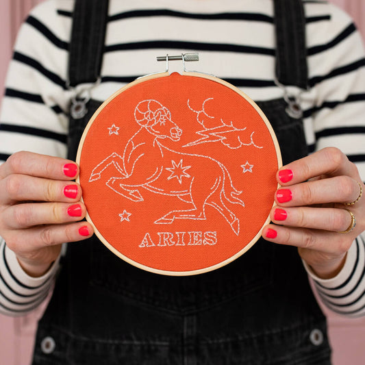 Aries Zodiac Embroidery Hoop Kit, Orange - Toys & Games - The Present King