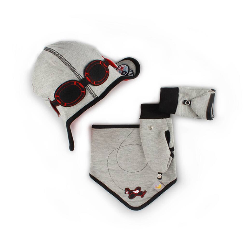 Baby Aviator Hat, Bib And Gloves Set, Grey - Clothing & Accessories - The Present King