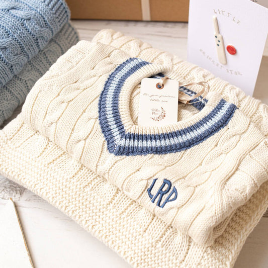 Baby Cricket Jumper And Cable Blanket Gift Set, Cream - Baby & Toddler Clothing - The Present King