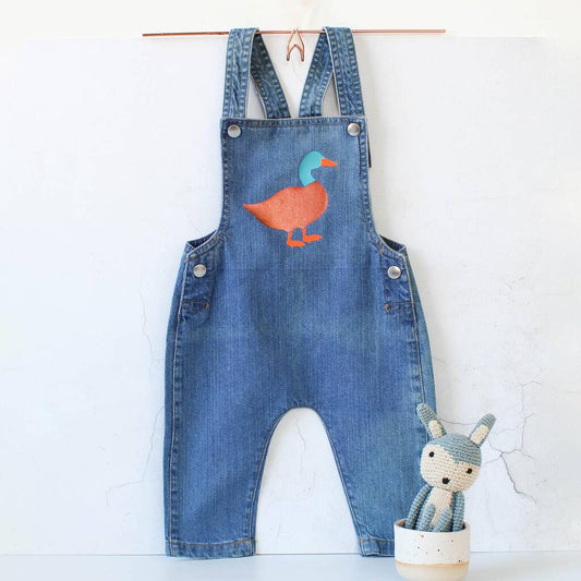 Baby Denim Dungarees, Duck, Blue - Clothing & Accessories > Clothing > Baby & Toddler Clothing > Baby & Toddler Bottoms > Dungarees - The Present King