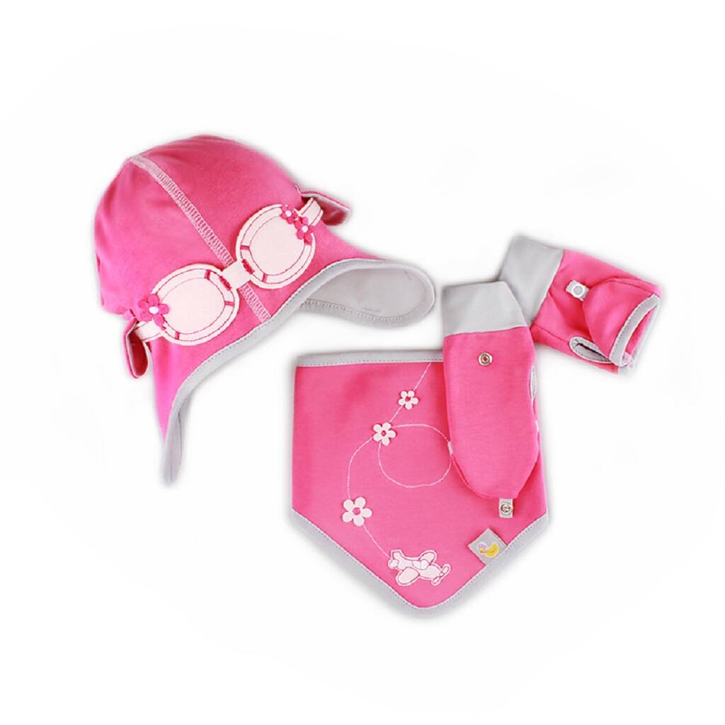 Baby Girl Aviator Hat, Bib And Gloves Set, Pink - Baby & Toddler Clothing Accessories - The Present King