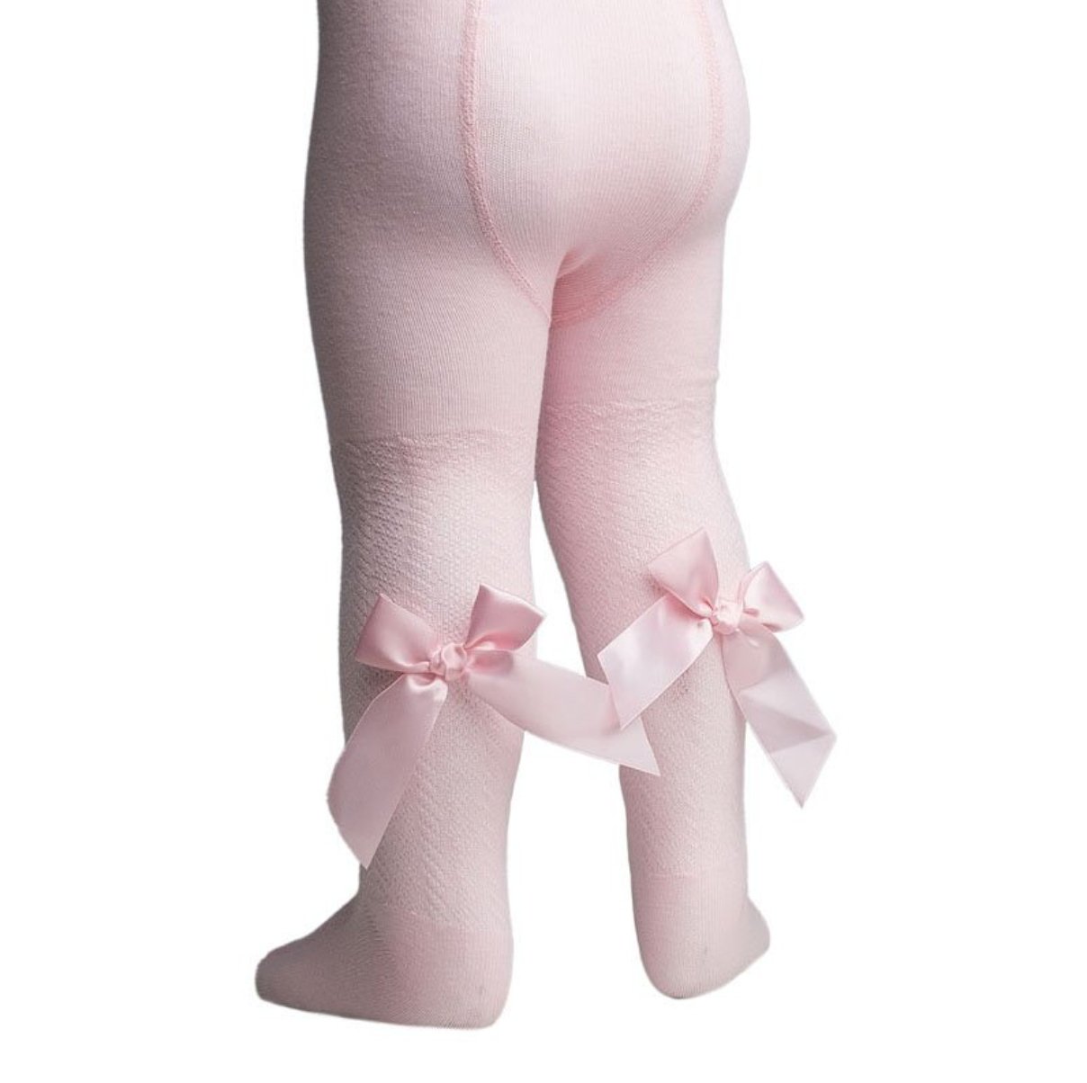 Baby Pink Jacquard Tights With Bow Detail, Pink - Clothing & Accessories - The Present King