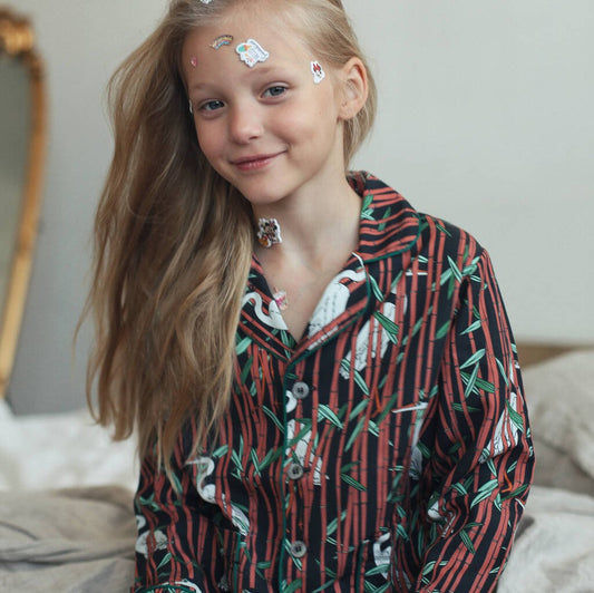 Bamboo Print Kids Pyjamas Set, Black/Brown - Clothing & Accessories > Clothing > Sleepwear & Loungewear > Pyjamas - The Present King