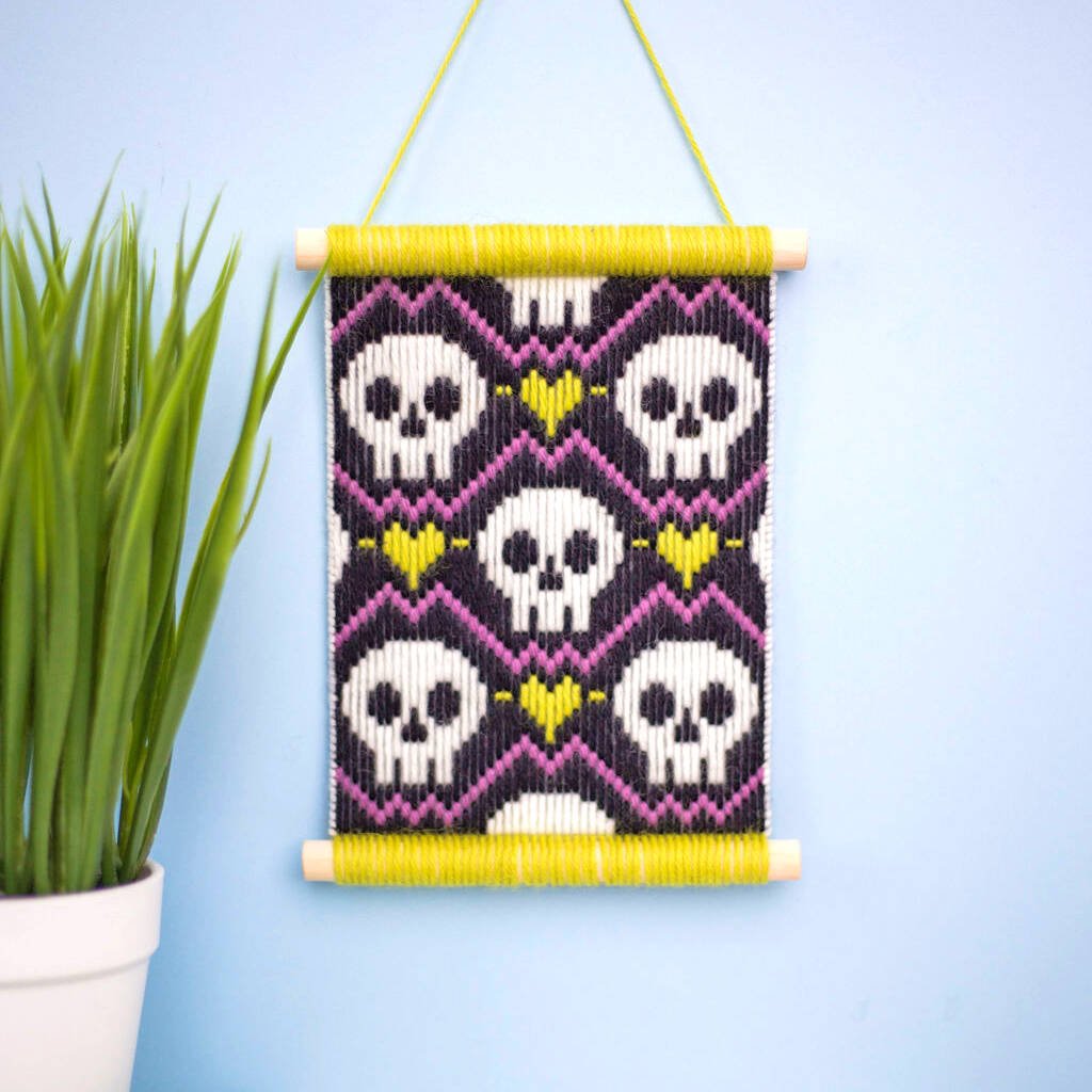 Bargello Tapestry Kit Skulls Halloween Wall Hanging, Black/Green/Purple/White - Toys & Games - The Present King