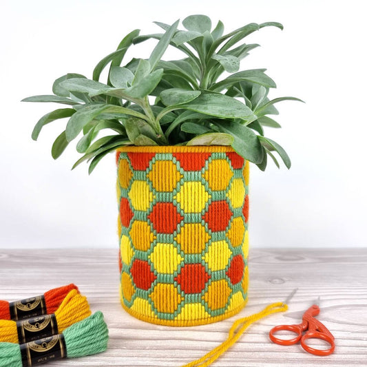 Bargello Tapestry Plant Pot Kit, Honeycomb Planter, Yellow - Toys & Games - The Present King