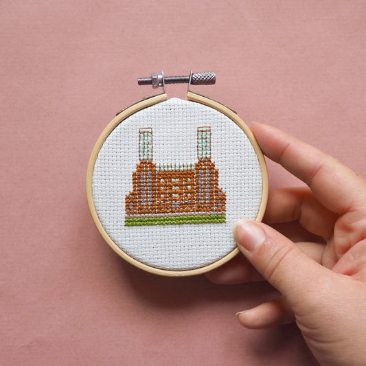 Battersea Power Station Mini Cross Stitch Kit, Blue/Brown - Toys & Games - The Present King