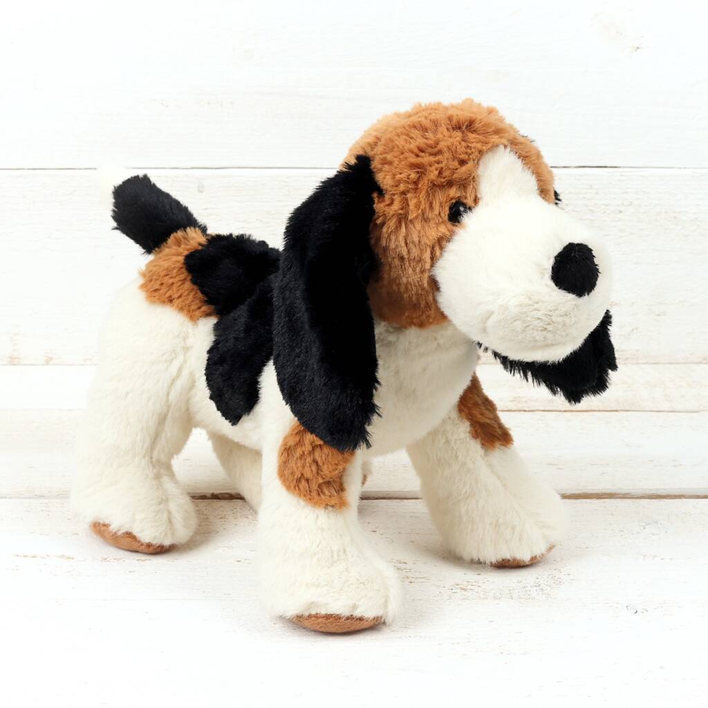 Beagle Soft Toy With Engraved Silver Bone Tag, Black/Brown/Cream - Toys & Games - The Present King