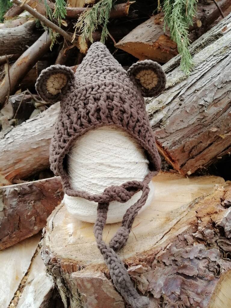 Bear Cub Crochet Bonnet, Brown - Clothing & Accessories - The Present King