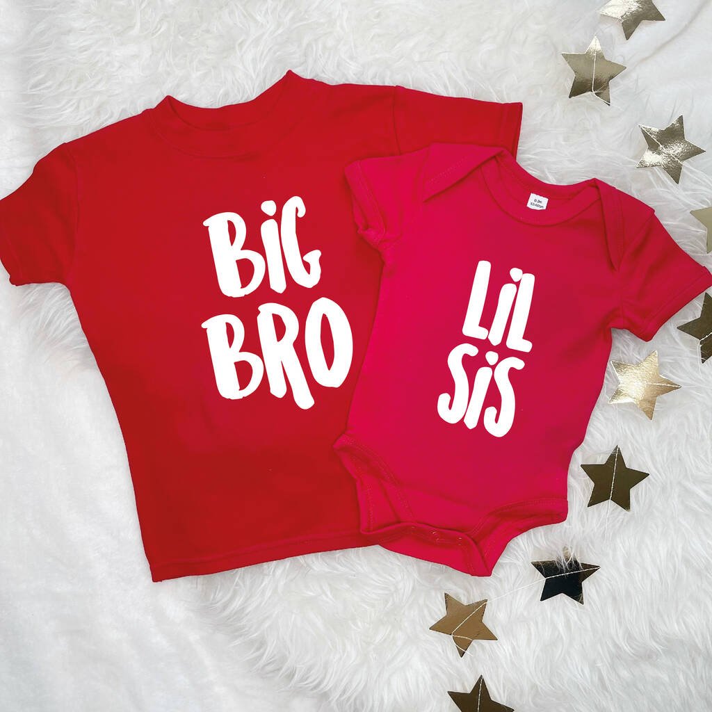 Big Bro/Sis Lil Bro/Sis Christmas Red And White Set, Red - Clothing & Accessories - The Present King