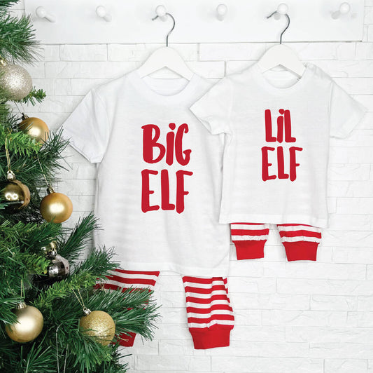 Big Elf Lil Elf Festive Sibling Matching Pyjamas, Red/White - Clothing & Accessories - The Present King