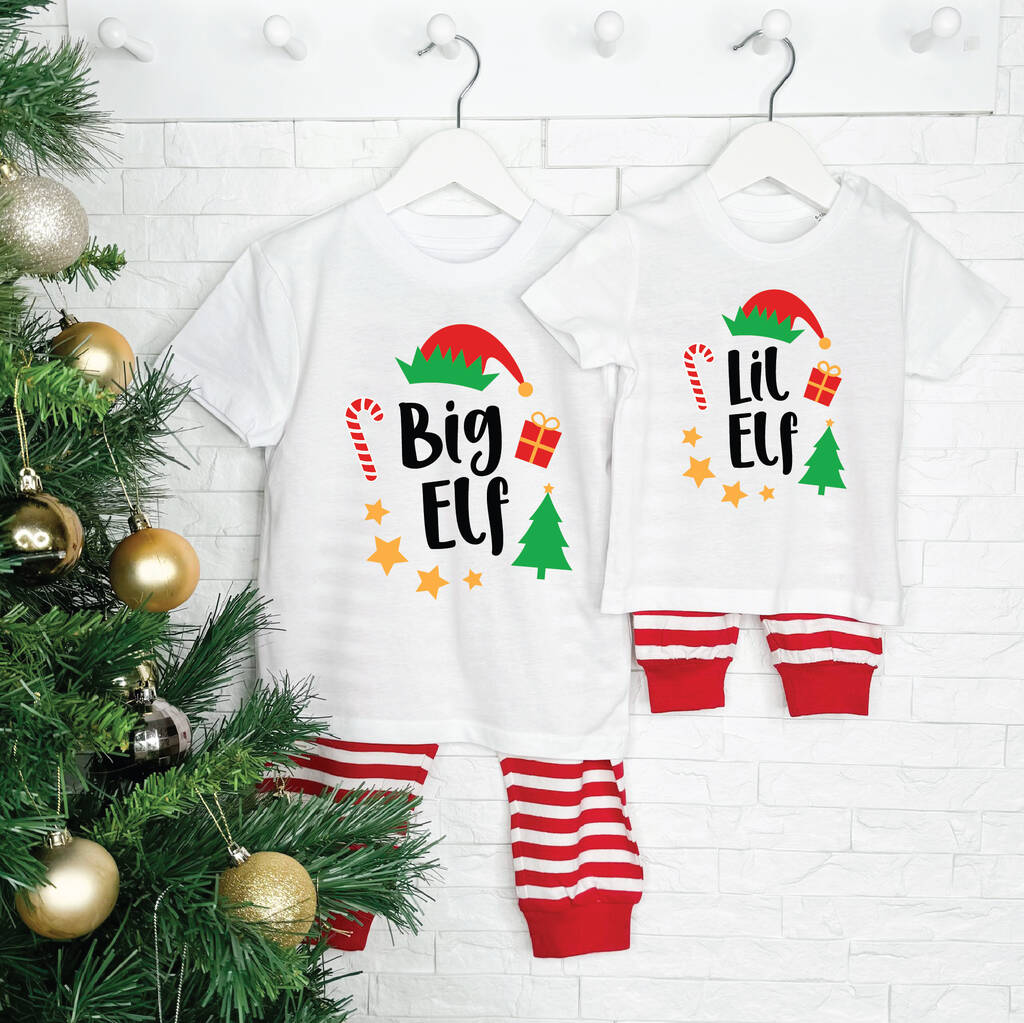 Big Elf Lil Elf Matching Sibling Christmas Pyjamas, Red - Clothing & Accessories - The Present King