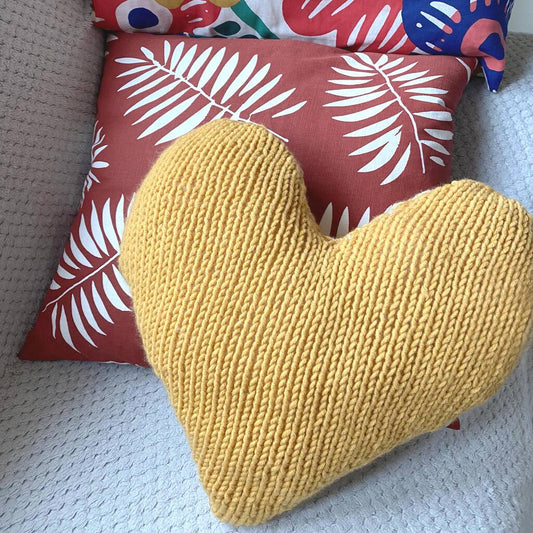 Big Heart Cushion Knitting Pattern, Yellow - Toys & Games - The Present King