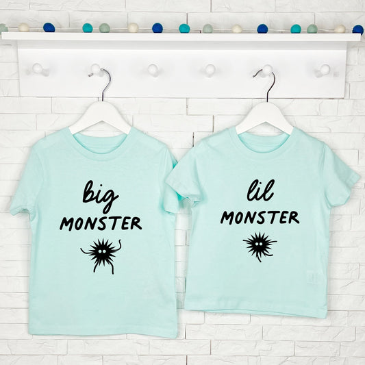 Big Monster Little Monster Sibling T Shirt Set, Green - Clothing & Accessories - The Present King