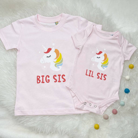 Big Sis Lil Sis Matching Unicorn T Shirt Set, Multi - Coloured - Clothing & Accessories - The Present King