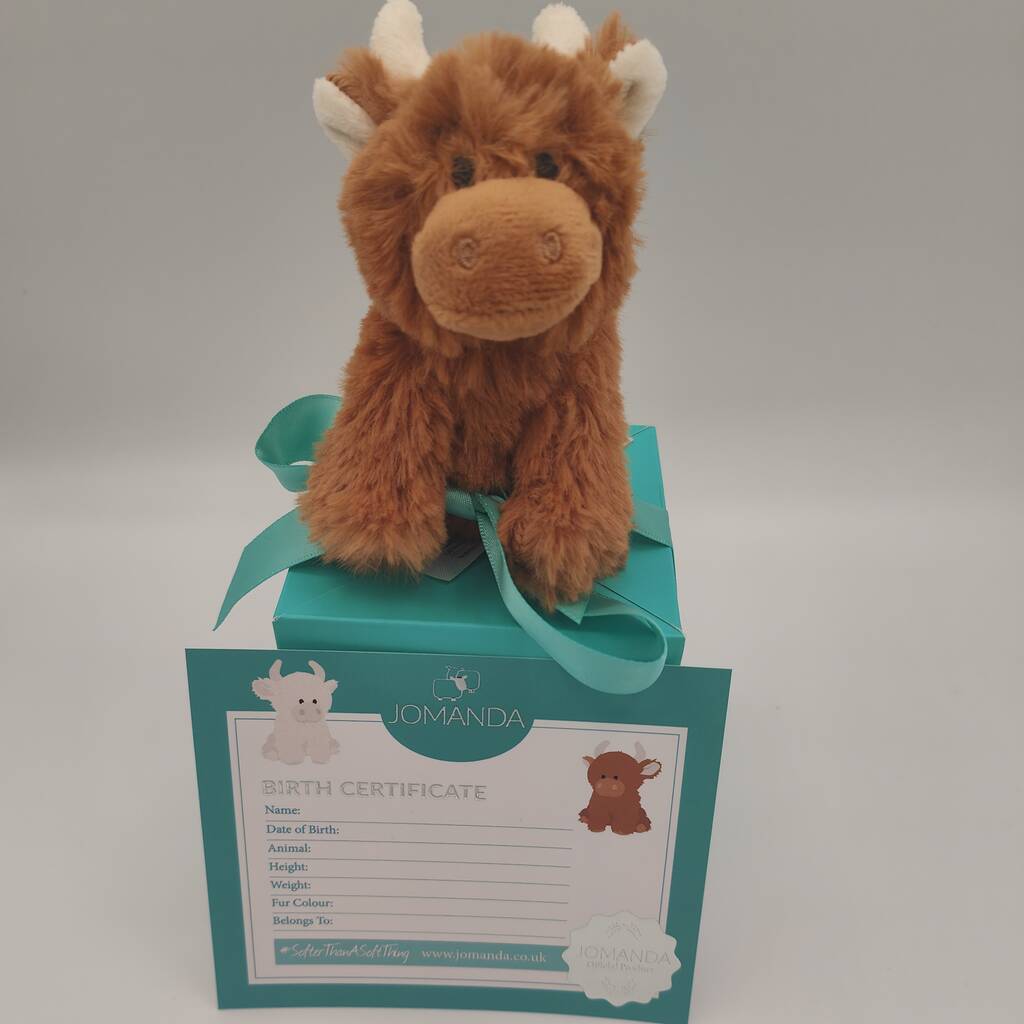 Birth Certificate Baby Highland Cow, Boxed, Gift, Brown - Toys & Games - The Present King