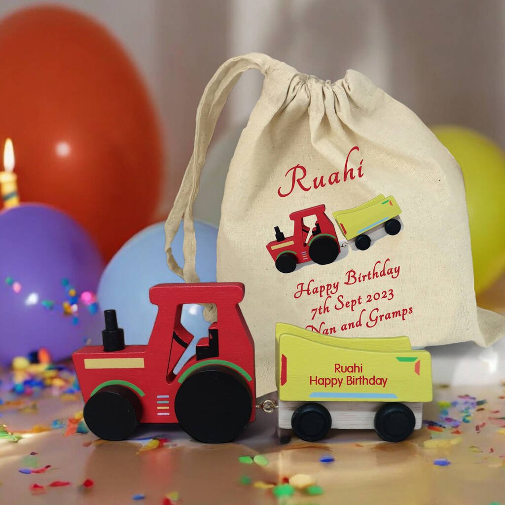 Birthday Gift Personalised Colour Tractor And Gift Bag, Red/Yellow - Toys & Games - The Present King