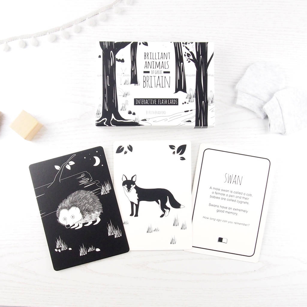 Black And White Baby Flash Cards British Animals, Black - Toys & Games - The Present King