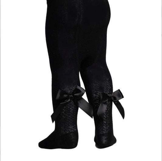 Black Jacquard Tights With Bow Detail, Black - Clothing & Accessories - The Present King