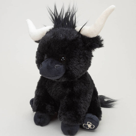 Black Longhorn Cow 18cm Plush Soft Highland Toy With Gift Bag, Black - Toys & Games - The Present King