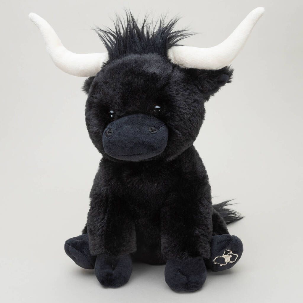 Black Longhorn Medium Highland Cow Plush 23cm Soft Toy, Black - Toys & Games - The Present King