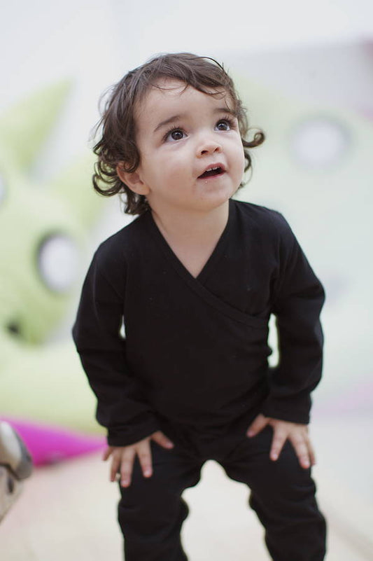 Black Organic Cotton Babygrow W Crossover Neck, Black - Baby & Toddler Clothing > Baby & Toddler Outfits - The Present King