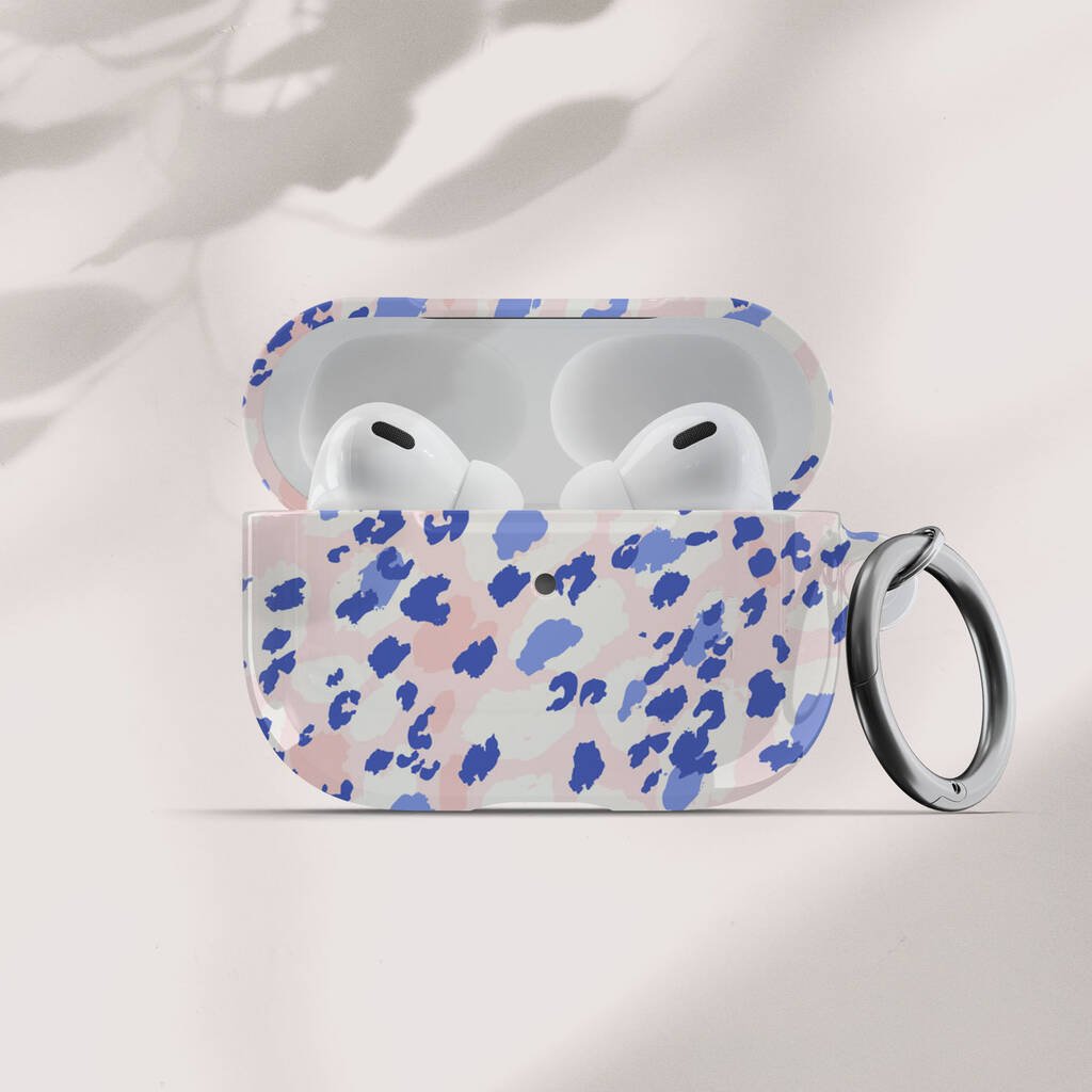 Blue Animal Print Air Pod Case Whith Keychain, Multi - Coloured - Electronics - The Present King