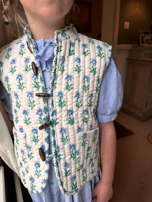 Blue Blooms Reversible Quilted Gilet - Clothing & Accessories - The Present King