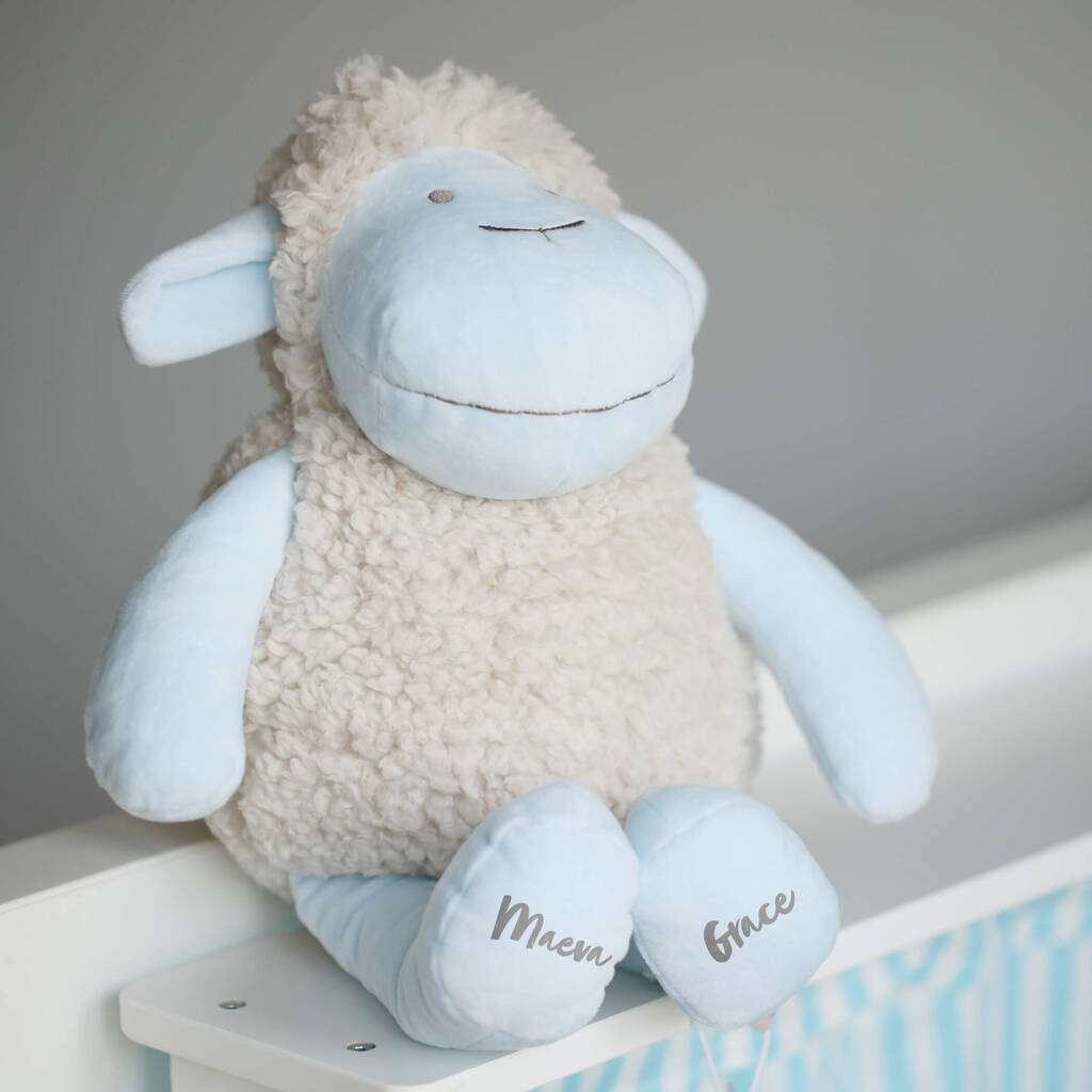 Blue Curly Sheep Plush Toy For Baby And Toddler, Blue/Cream - Toys & Games > Stuffed Animals & Cuddly Toys - The Present King