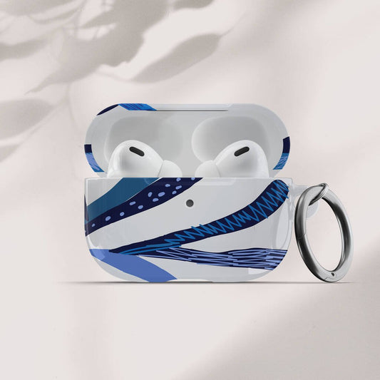 Blue Leaves Air Pod Case Whith Keychain, Blue - Electronics - The Present King