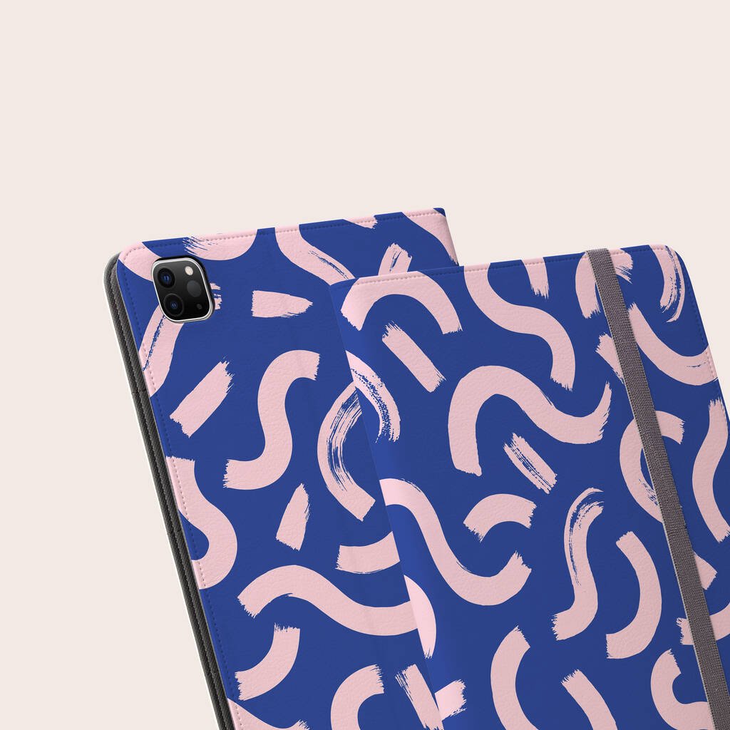 Blue Squiggles Vegan Leather iPad Pro Folio Case, Blue - Electronics - The Present King