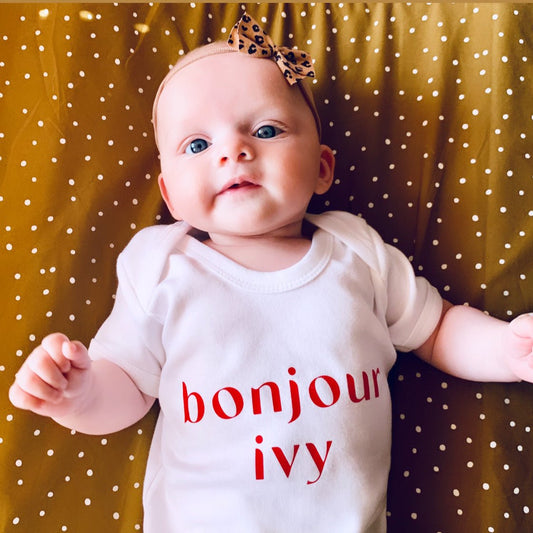 Bonjour, Personalised Babygrow Or T Shirt, Black/Red/White - Clothing & Accessories - The Present King