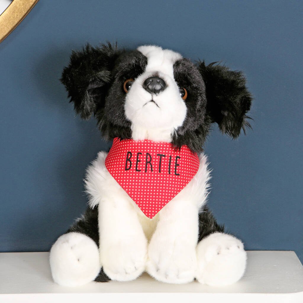 Border Collie Toy Dog, Optional Personalised Bandana, Black - Toys & Games - The Present King