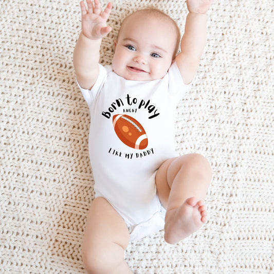 Born To Play Rugby Bodysuit, White - Baby & Toddler Clothing - The Present King