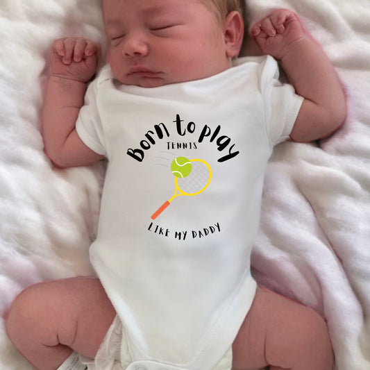 Born To Play Tennis Bodysuit, White - Clothing & Accessories - The Present King