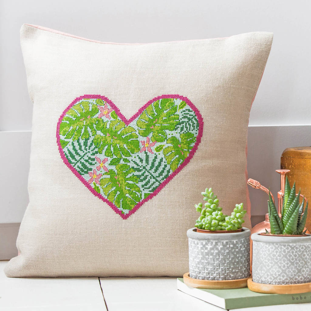 Botanical Heart Cross Stitch Kit, Green - Toys & Games - The Present King