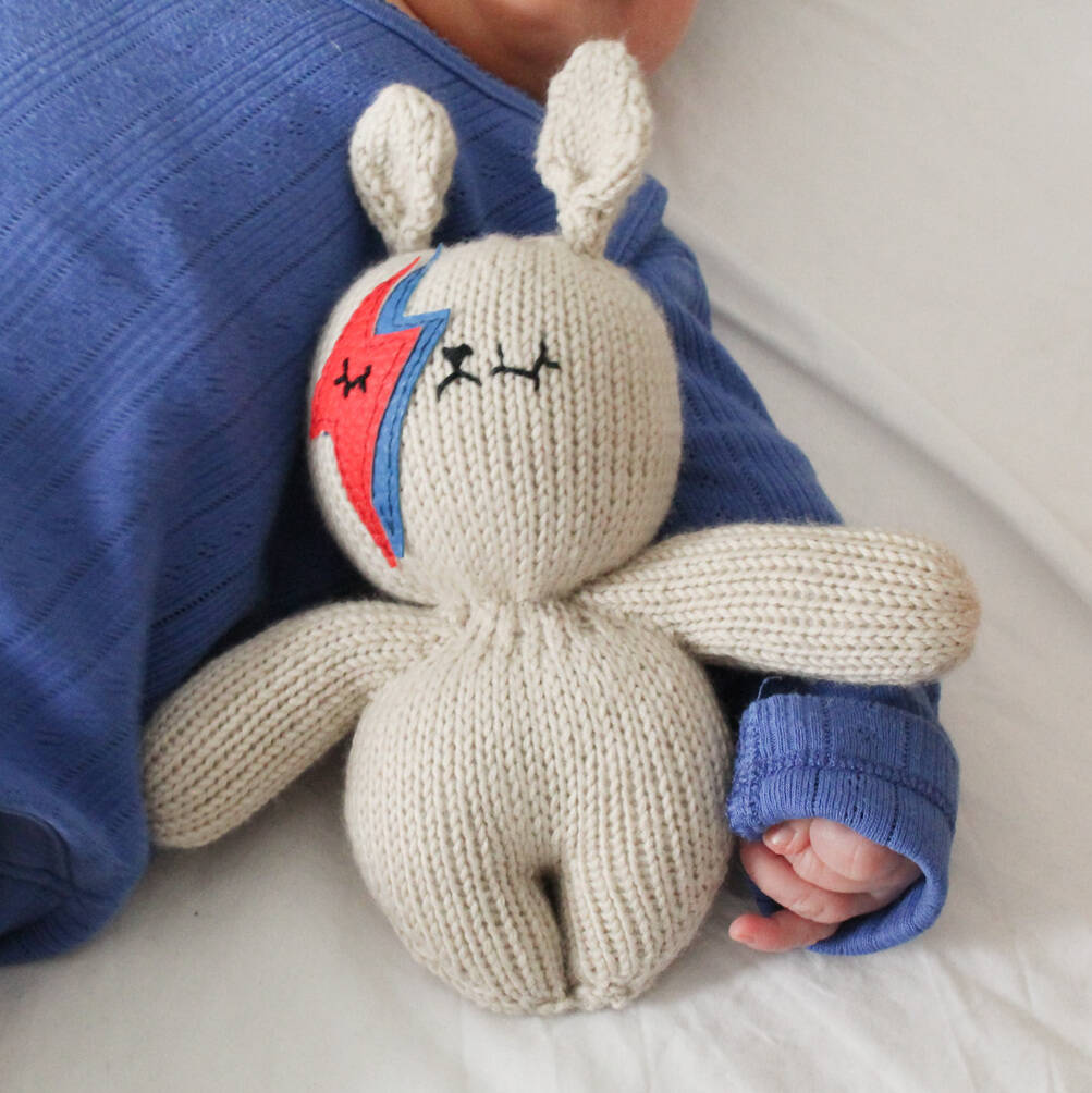 Bowie Bunny Handmade Rattle For New Baby, Beige/Blue/Red - Toys & Games > Toys > Baby & Toddler Toys > Rattles - The Present King