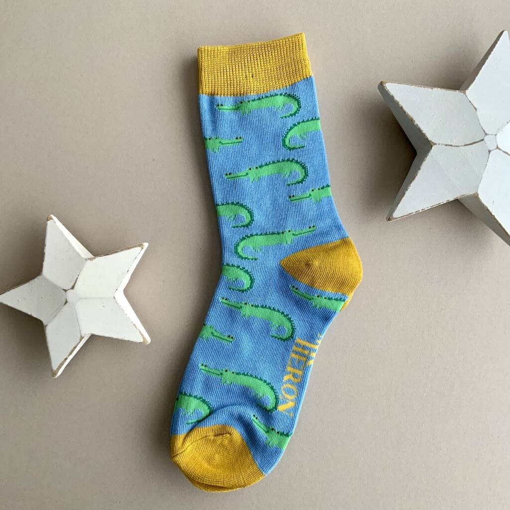 Boys Bamboo Crocodiles Socks In Powder Blue 7 - 9 Years, Blue/Yellow - Clothing & Accessories - The Present King