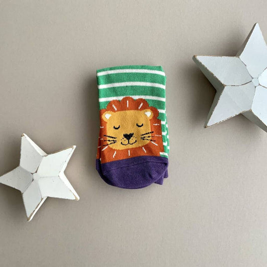 Boys Bamboo Lions Socks In Green 4 - 6 Years, Green/Purple - Clothing & Accessories - The Present King