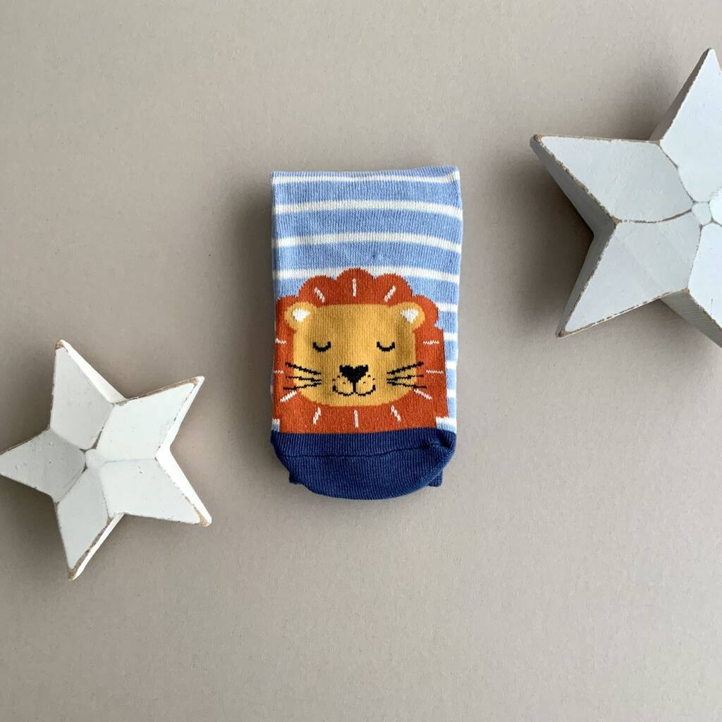 Boys Bamboo Lions Socks In Light Blue 4 - 6 Years, Blue - Clothing & Accessories - The Present King