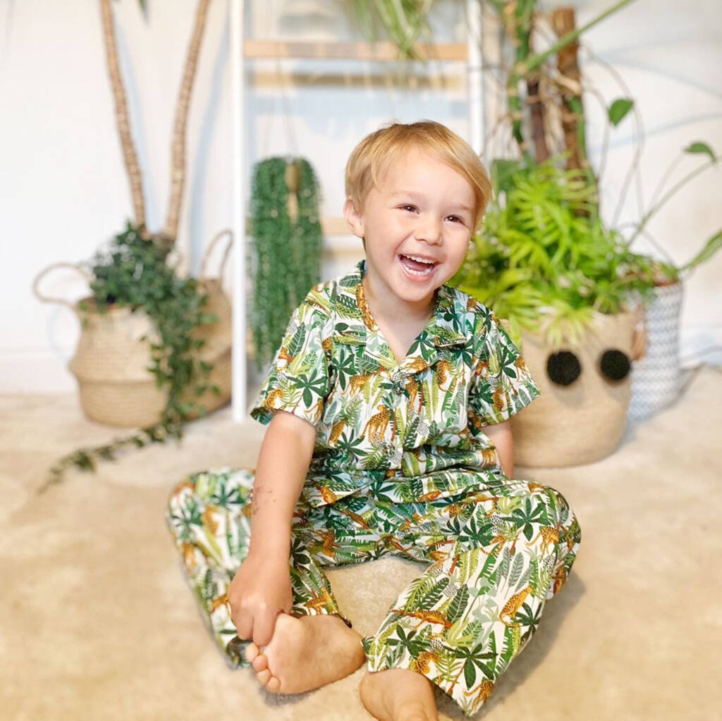 Boys Cotton Breathable Pyjama Set Leopard / Jungle, Green - Clothing & Accessories - The Present King