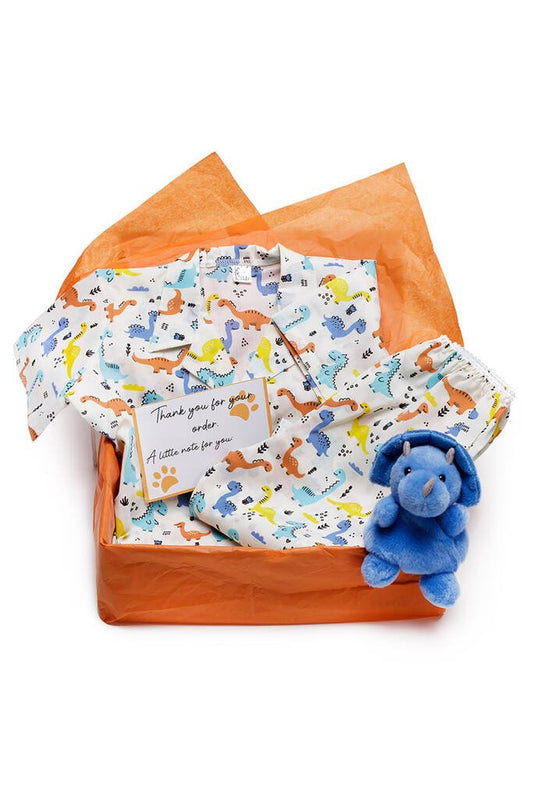 Boys Dinosaur Cotton Pyjama Set And Teddy Gift Box, Cream - Clothing & Accessories > Clothing > Baby & Toddler Clothing > Baby & Toddler Sleepwear - The Present King