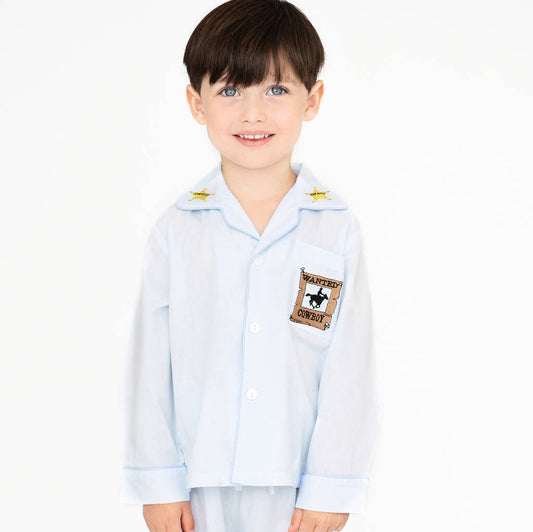 Boy's Personalised Cowboy Cotton Pyjamas, Blue - Clothing & Accessories - The Present King