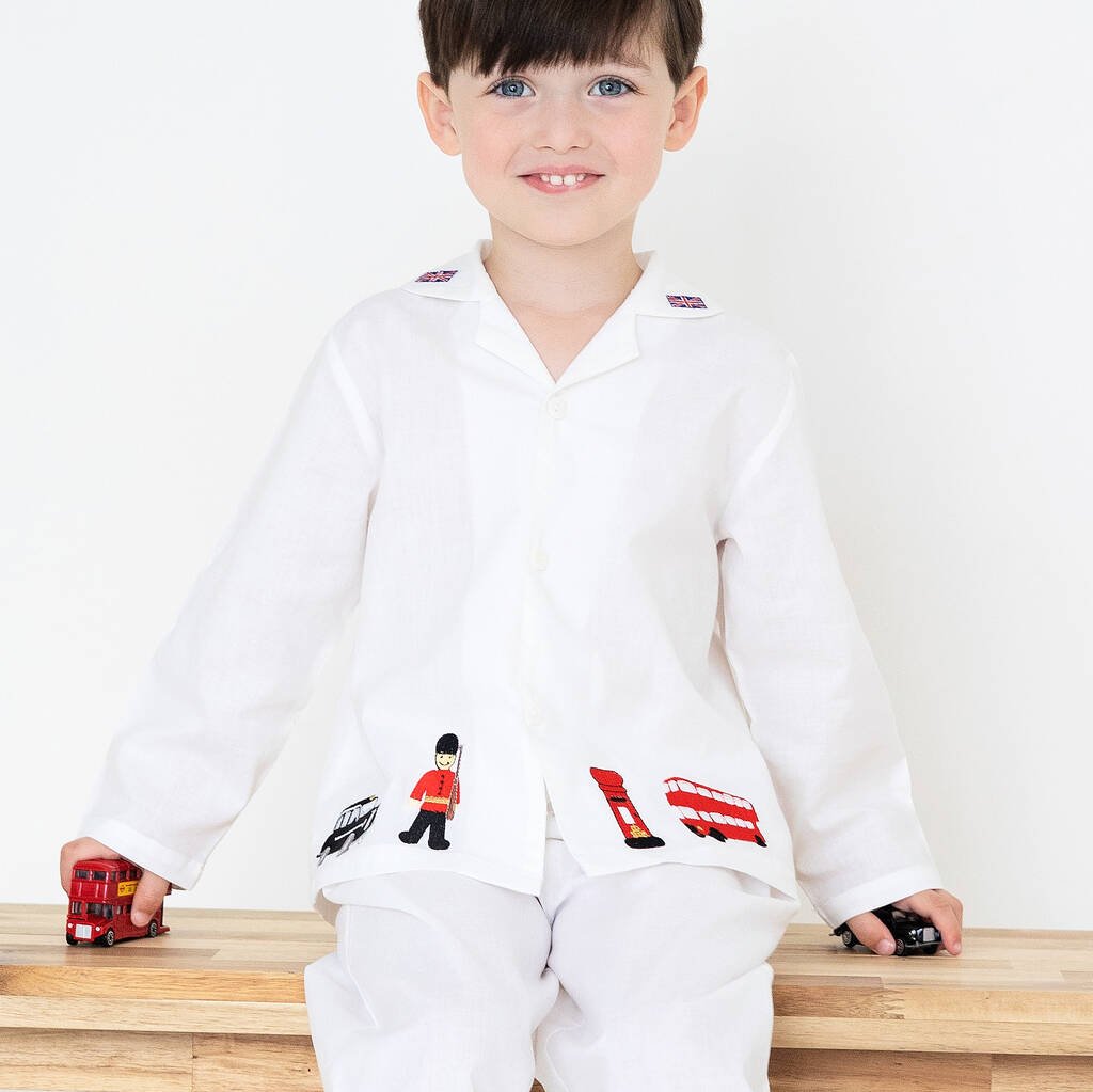 Boy's Personalised London Cotton Pyjamas, White - Clothing & Accessories > Clothing > Sleepwear & Loungewear > Pyjamas - The Present King