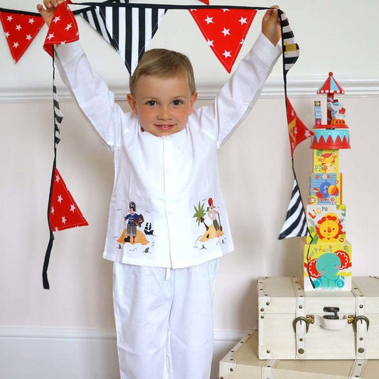 Boy's Personalised Pirate Cotton Pyjamas, White - Baby & Toddler > Baby & Toddler Clothing > Baby & Toddler Sleepwear - The Present King