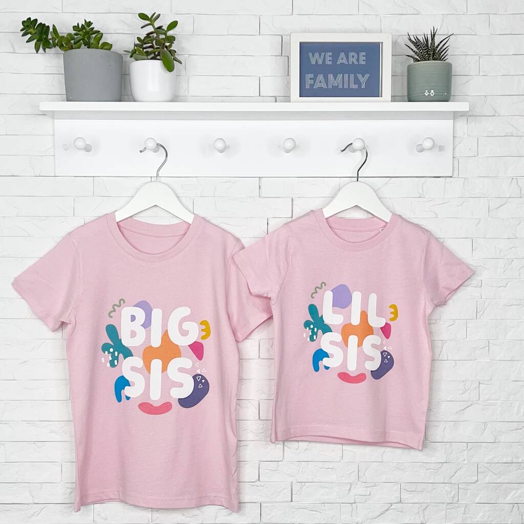 Bright Abstract Big Sis Lil Sis Pink T Shirt Set, Pink - Clothing & Accessories - The Present King