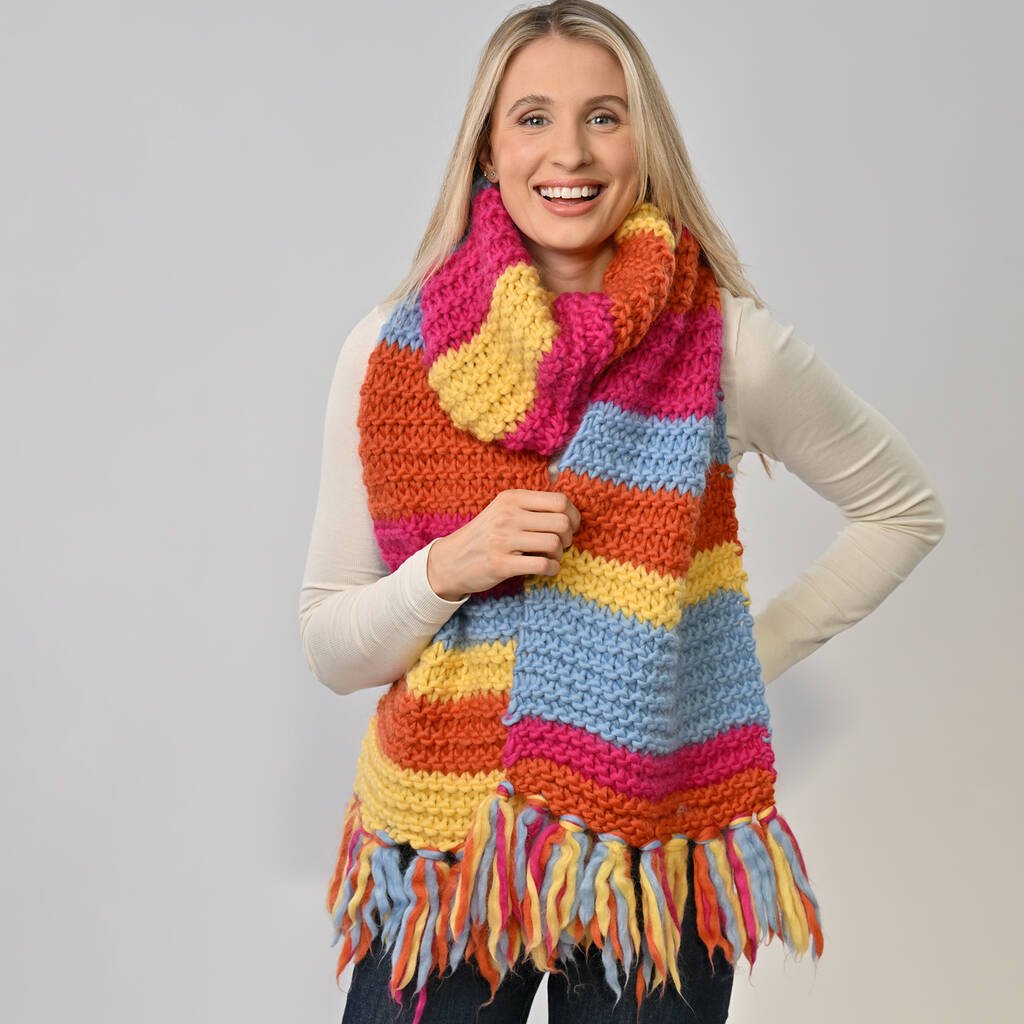 Bright Bold Rainbow Striped Scarf Knitting Kit - Toys & Games - The Present King