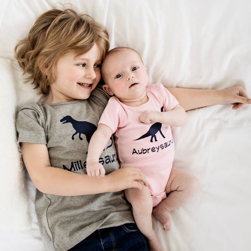 Brother And Sister Dinosaur T Shirt And Babygrow Set, Multiple Choices Available - Clothing & Accessories - The Present King