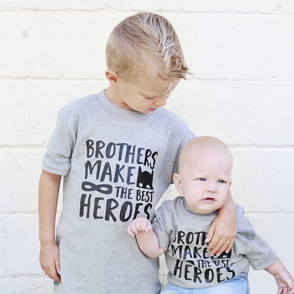 Brothers Make The Best Heroes Sibling Superhero T Shirt, Grey - Clothing & Accessories - The Present King