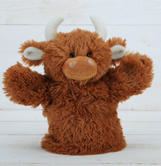 Brown Highland Cow Hand Puppet With Personalised Tag, Brown - Toys & Games - The Present King