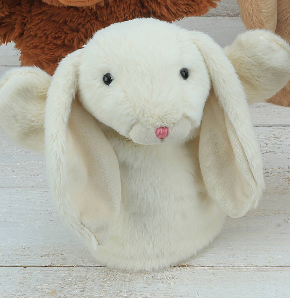 Bunny Cream Hand Puppet With Engraved Keepsake Keyring, Cream - Toys & Games - The Present King